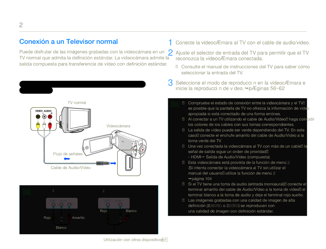 Samsung HMX-QF30BP/XIL, HMX-QF30BP/EDC, HMX-QF30WP/EDC, HMX-QF30WP/XIL manual Conexión a un Televisor normal 