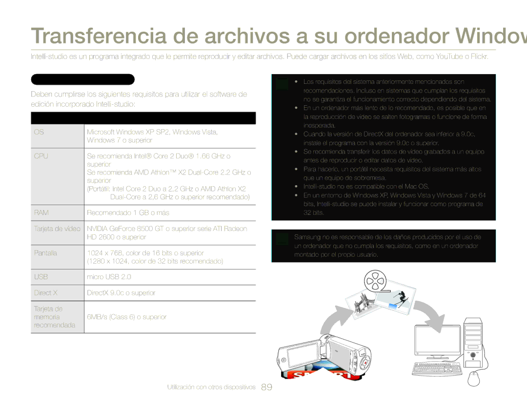 Samsung HMX-QF30WP/EDC, HMX-QF30BP/EDC, HMX-QF30BP/XIL, HMX-QF30WP/XIL manual Requisitos del sistema 