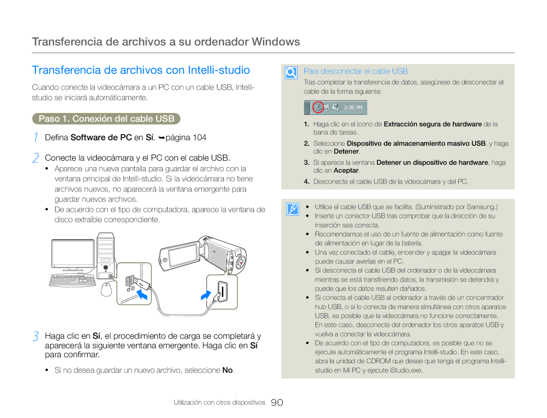 Samsung HMX-QF30BP/XIL Transferencia de archivos a su ordenador Windows, Transferencia de archivos con Intelli-studio 