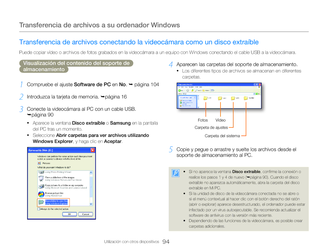 Samsung HMX-QF30BP/XIL, HMX-QF30BP/EDC, HMX-QF30WP/EDC manual Visualización del contenido del soporte de Almacenamiento 