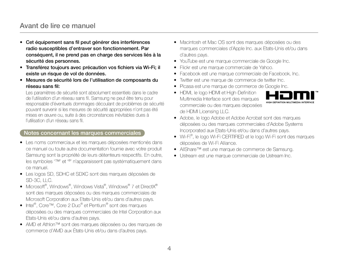 Samsung HMX-QF30BP/EDC, HMX-QF30WP/EDC manual Avant de lire ce manuel 