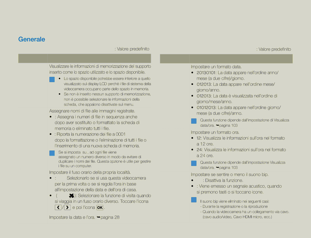 Samsung HMX-QF30WP/EDC, HMX-QF30BP/EDC manual Generale 