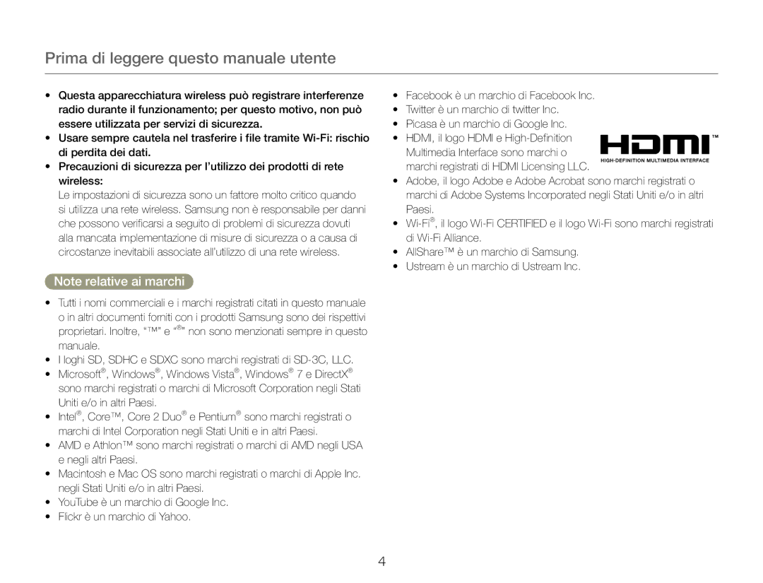 Samsung HMX-QF30BP/EDC, HMX-QF30WP/EDC Prima di leggere questo manuale utente 