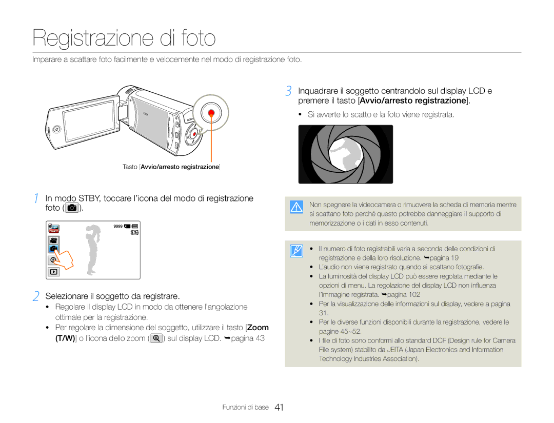 Samsung HMX-QF30WP/EDC, HMX-QF30BP/EDC Registrazione di foto, Modo STBY, toccare l’icona del modo di registrazione foto 