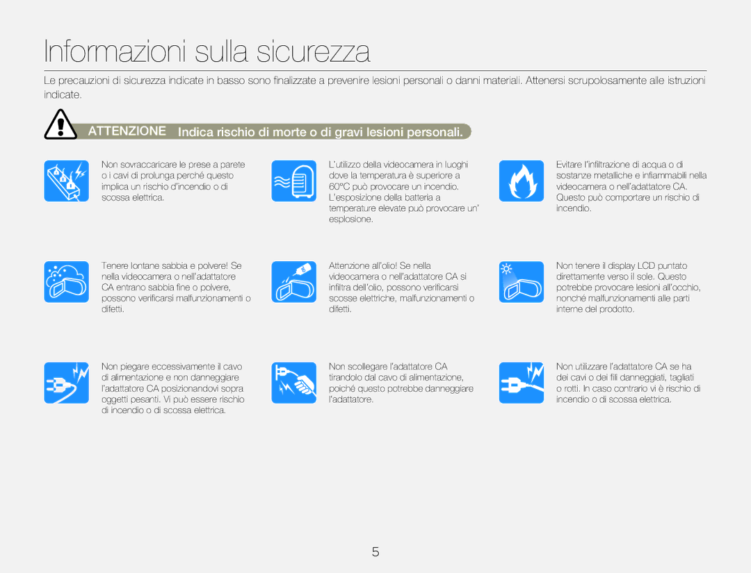 Samsung HMX-QF30WP/EDC, HMX-QF30BP/EDC manual Informazioni sulla sicurezza 