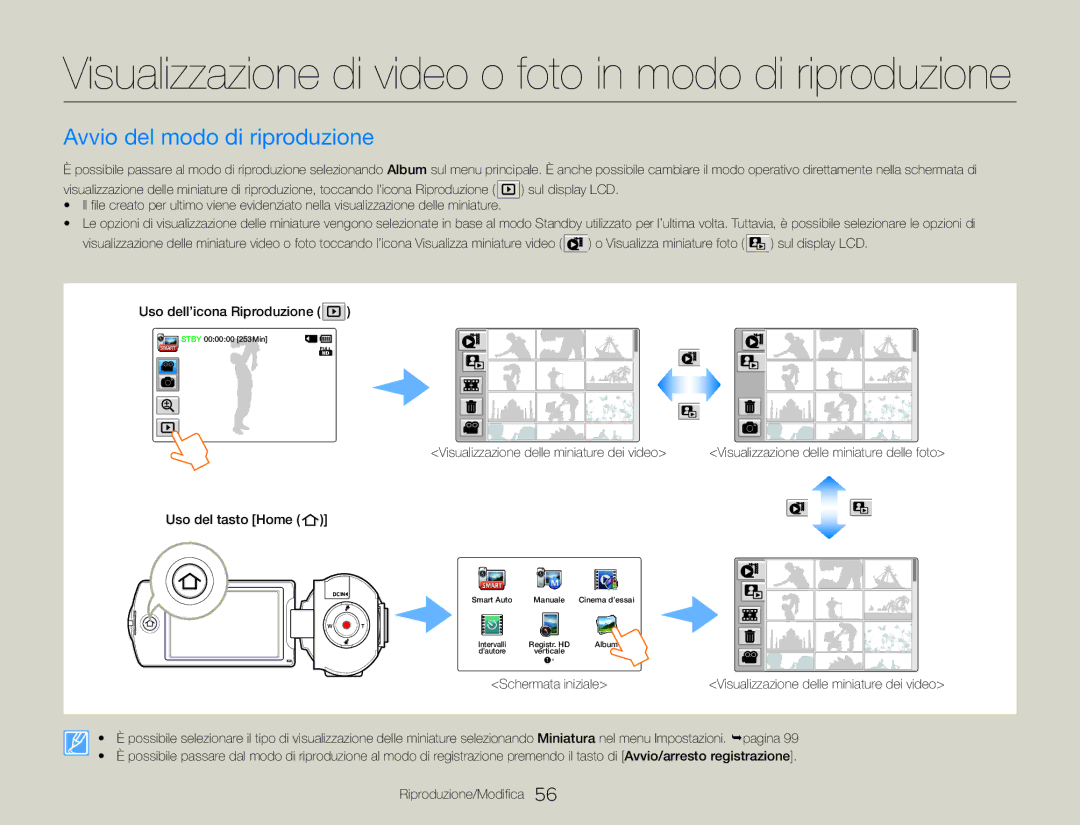 Samsung HMX-QF30BP/EDC manual Visualizzazione di video o foto in modo di riproduzione, Avvio del modo di riproduzione 