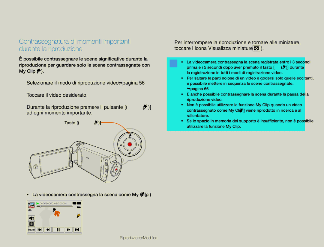 Samsung HMX-QF30BP/EDC, HMX-QF30WP/EDC manual La videocamera contrassegna la scena come My Clip 