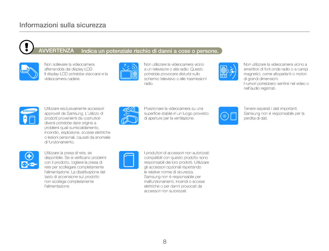 Samsung HMX-QF30BP/EDC, HMX-QF30WP/EDC manual Informazioni sulla sicurezza 