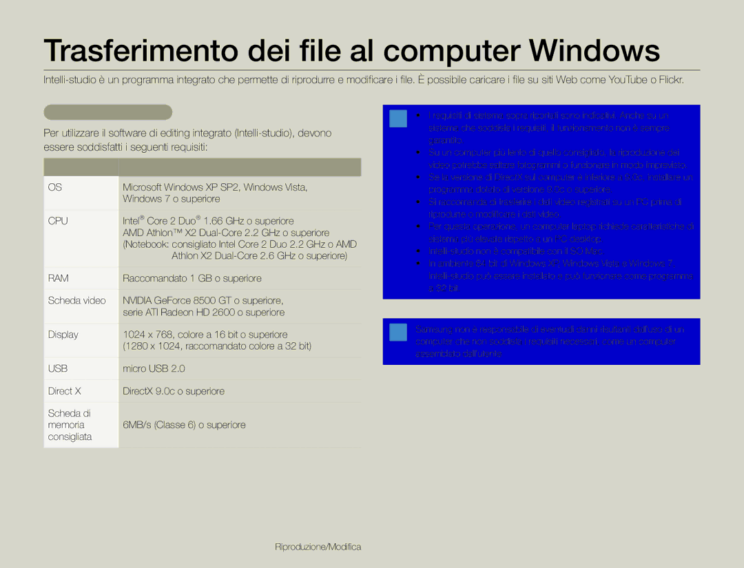 Samsung HMX-QF30WP/EDC, HMX-QF30BP/EDC manual Trasferimento dei file al computer Windows, Requisiti di sistema 