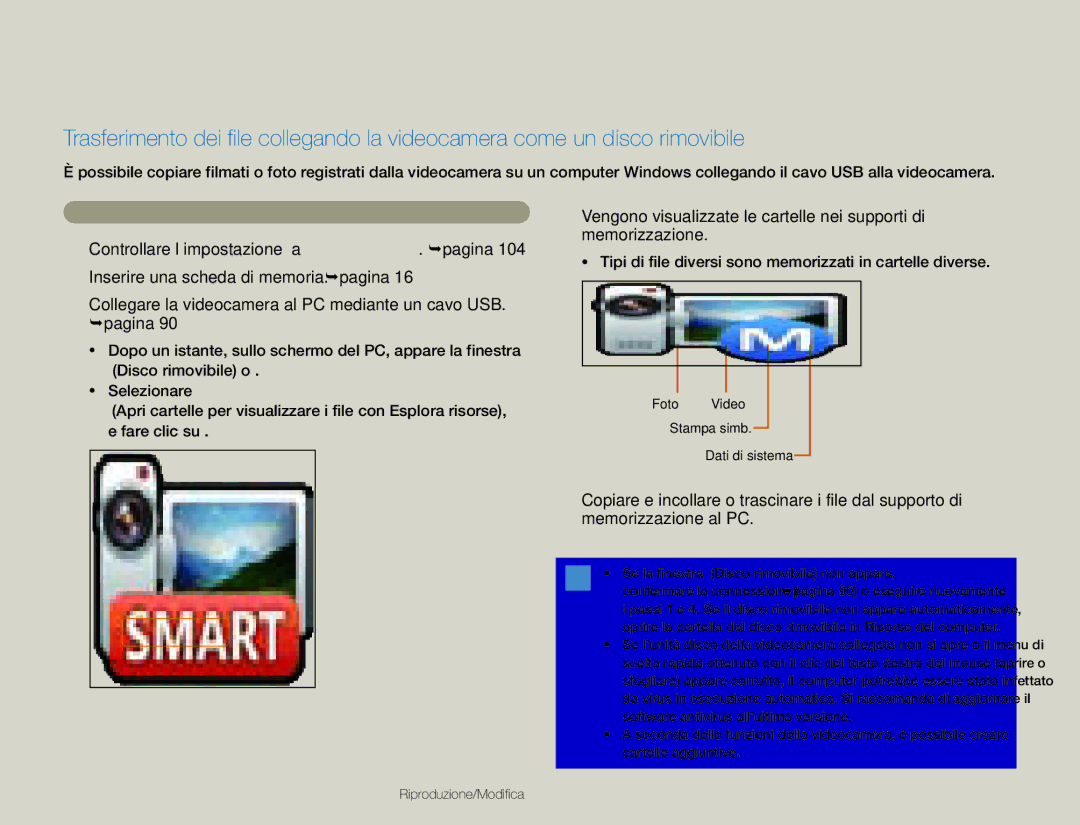 Samsung HMX-QF30BP/EDC, HMX-QF30WP/EDC manual Tipi di file diversi sono memorizzati in cartelle diverse 