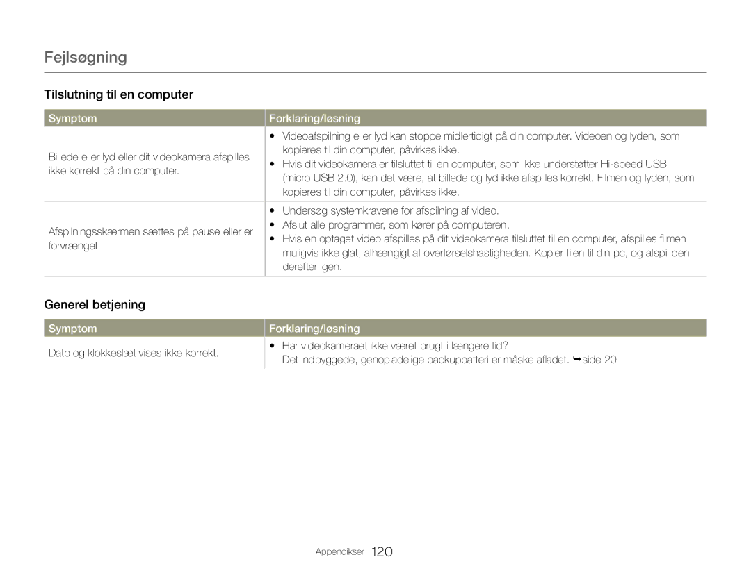 Samsung HMX-QF30BP/EDC, HMX-QF30WP/EDC manual Generel betjening 