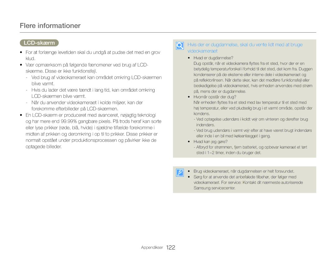 Samsung HMX-QF30BP/EDC, HMX-QF30WP/EDC manual Flere informationer, LCD-skærm 