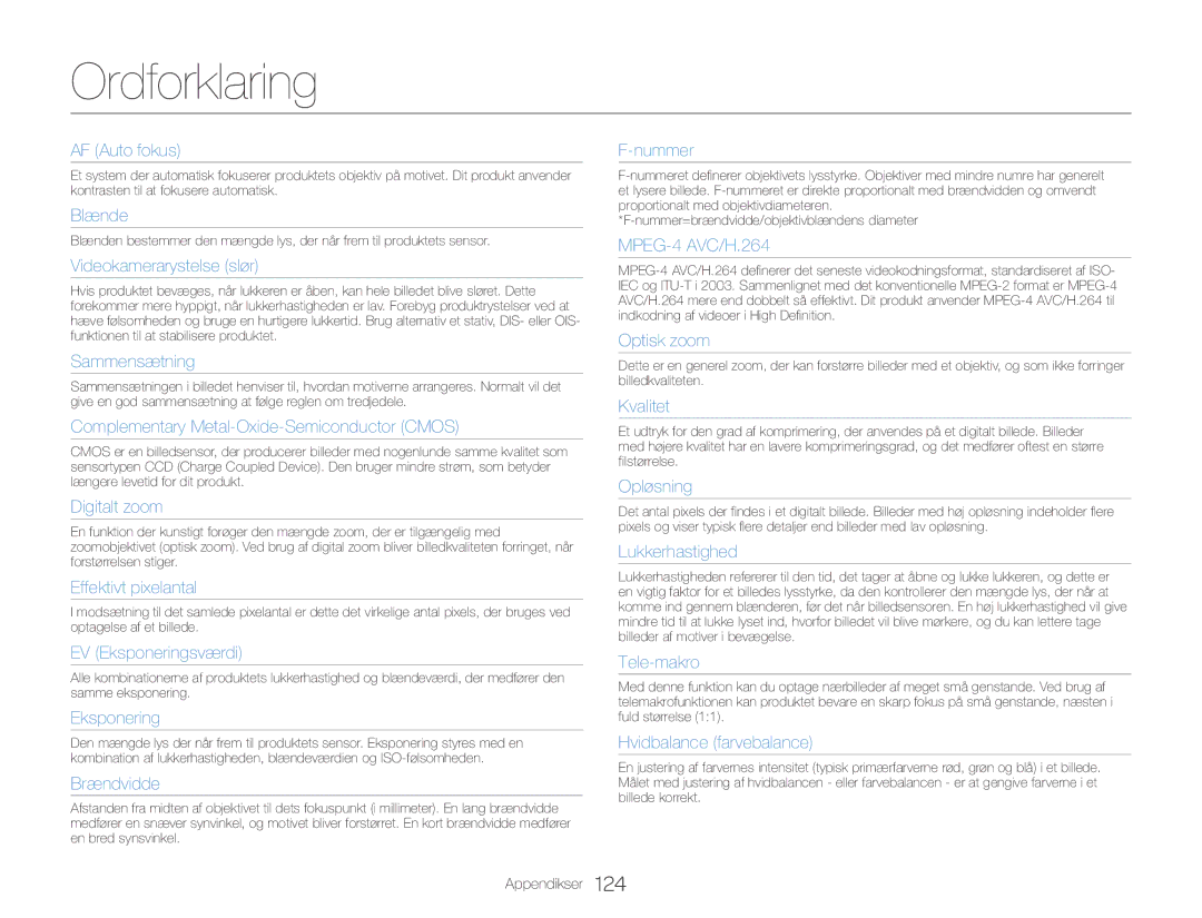 Samsung HMX-QF30BP/EDC, HMX-QF30WP/EDC manual Ordforklaring, AF Auto fokus 