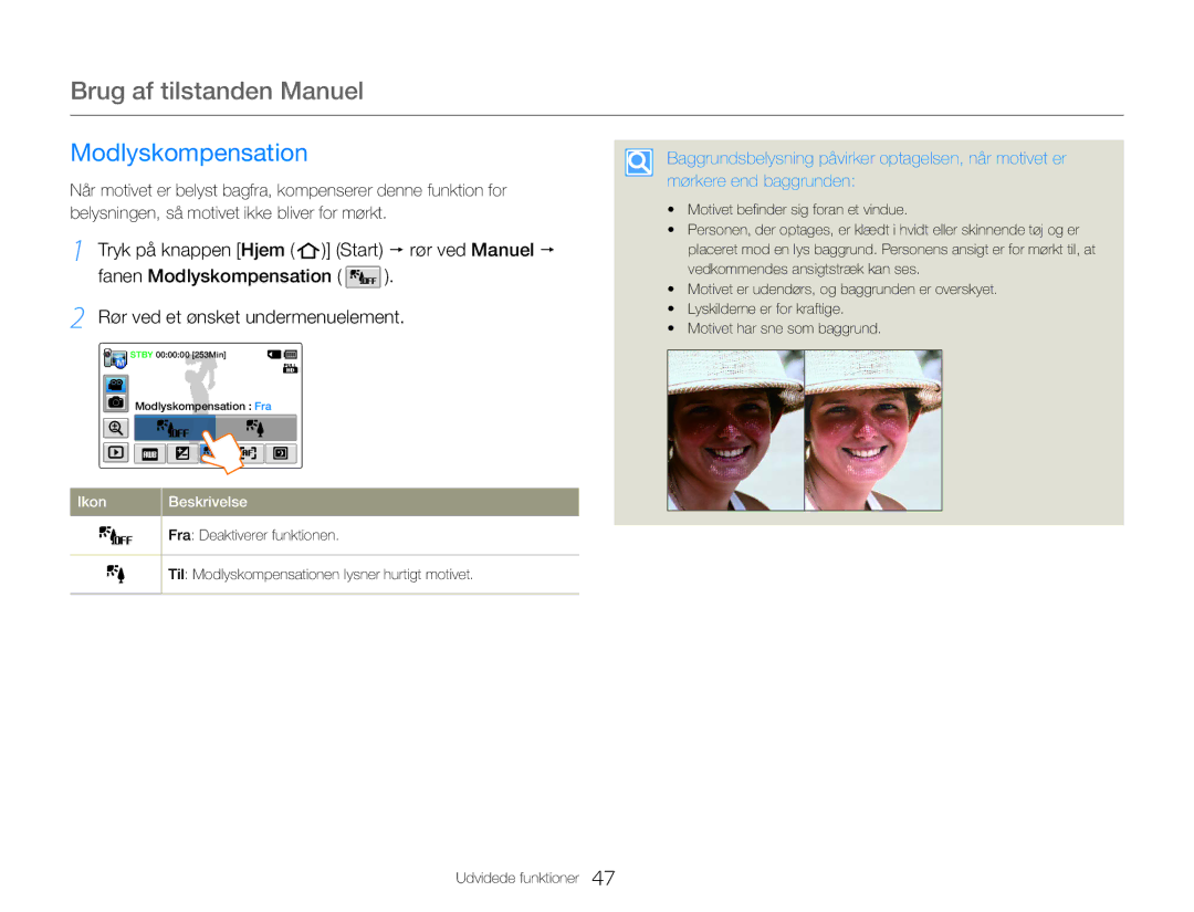 Samsung HMX-QF30WP/EDC, HMX-QF30BP/EDC manual Modlyskompensation 