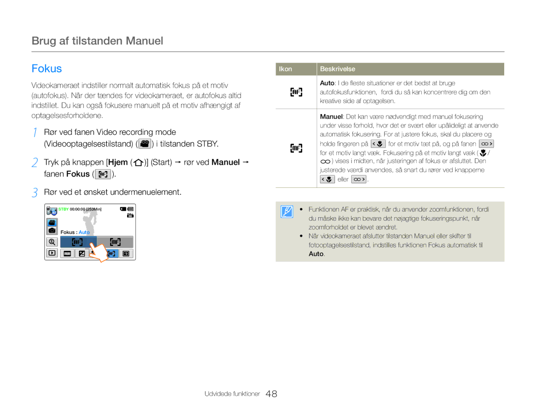 Samsung HMX-QF30BP/EDC, HMX-QF30WP/EDC manual Fokus 