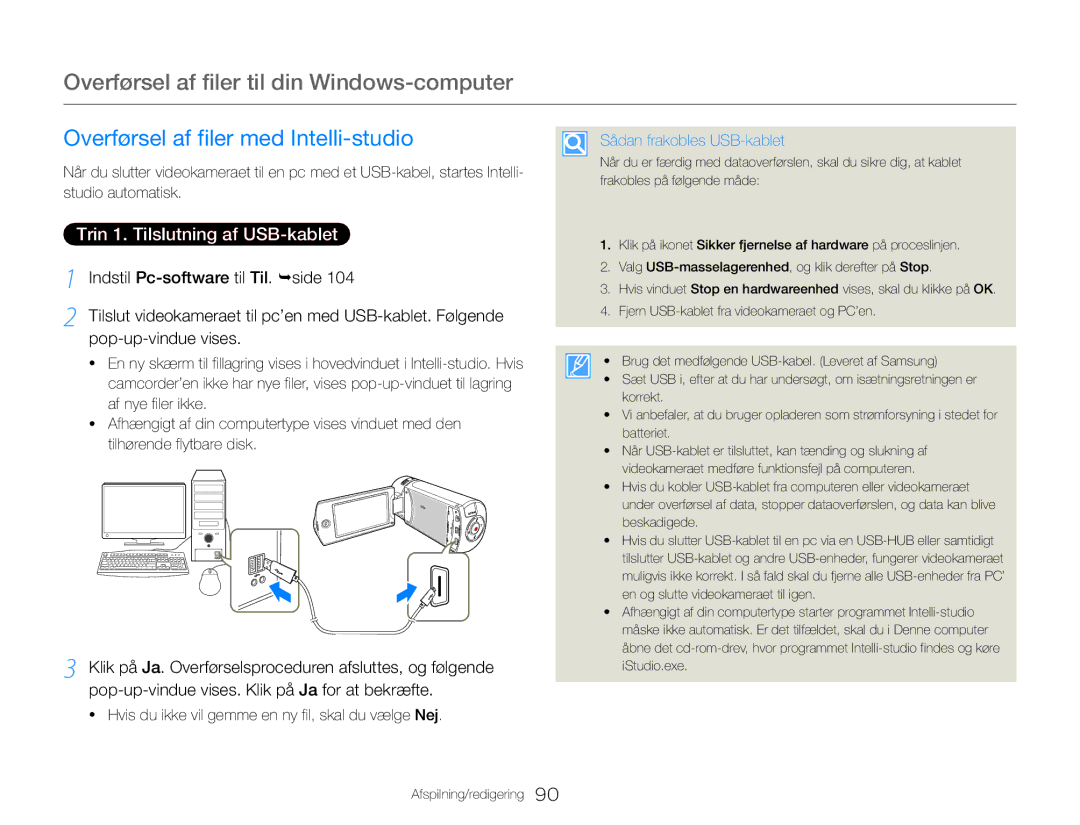 Samsung HMX-QF30BP/EDC manual Overførsel af filer til din Windows-computer, Overførsel af filer med Intelli-studio 