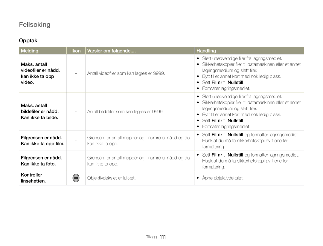 Samsung HMX-QF30WP/EDC, HMX-QF30BP/EDC manual Slett unødvendige filer fra lagringsmediet, Maks. antall 