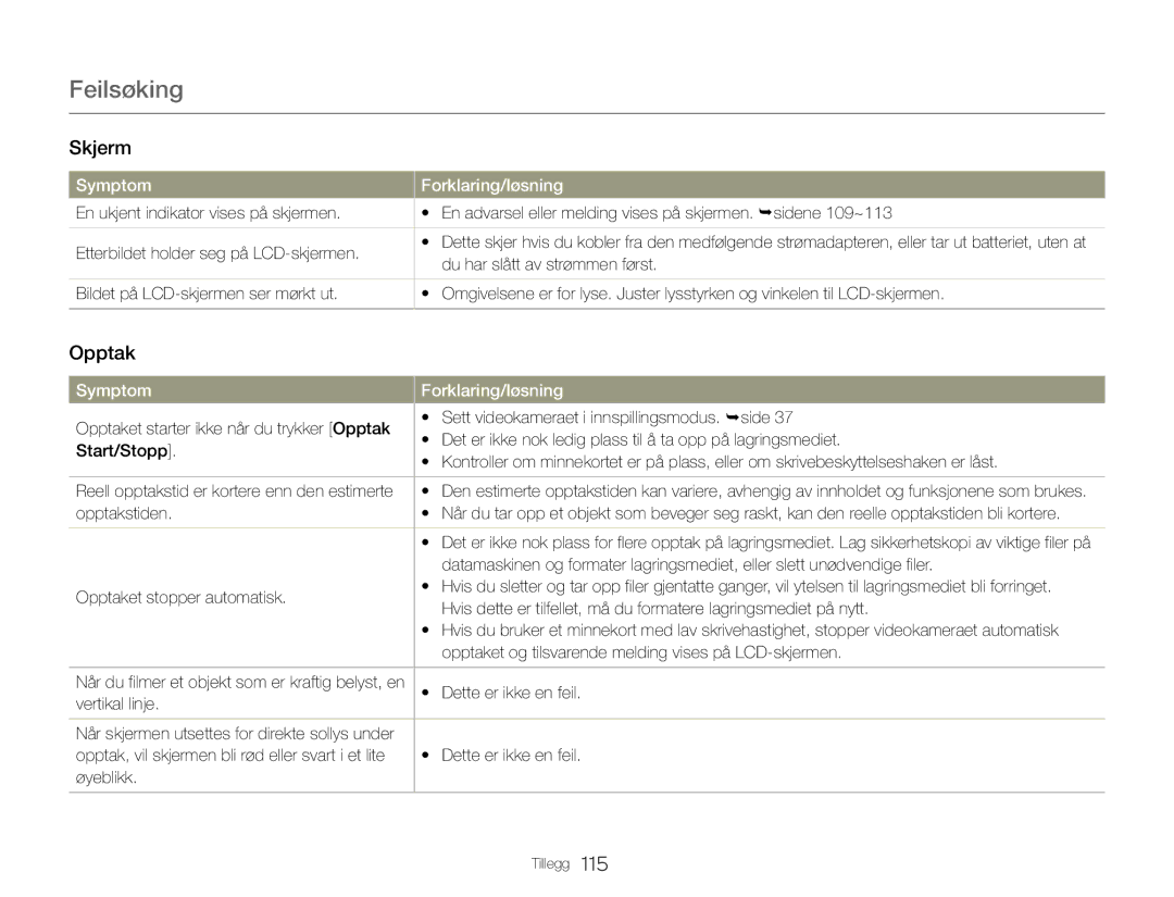 Samsung HMX-QF30WP/EDC manual Du har slått av strømmen først, Sett videokameraet i innspillingsmodus. side, Vertikal linje 