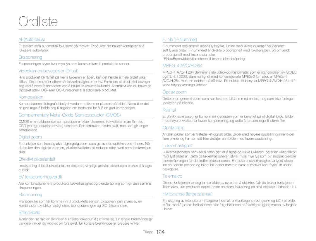 Samsung HMX-QF30BP/EDC, HMX-QF30WP/EDC manual Ordliste, AFAutofokus 