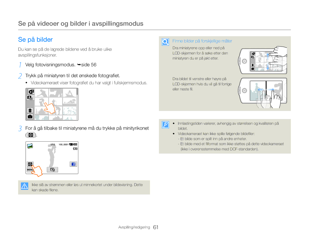 Samsung HMX-QF30WP/EDC, HMX-QF30BP/EDC manual Se på bilder, Finne bilder på forskjellige måter 