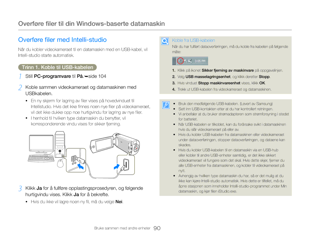 Samsung HMX-QF30BP/EDC manual Overføre filer til din Windows-baserte datamaskin, Overføre filer med Intelli-studio 