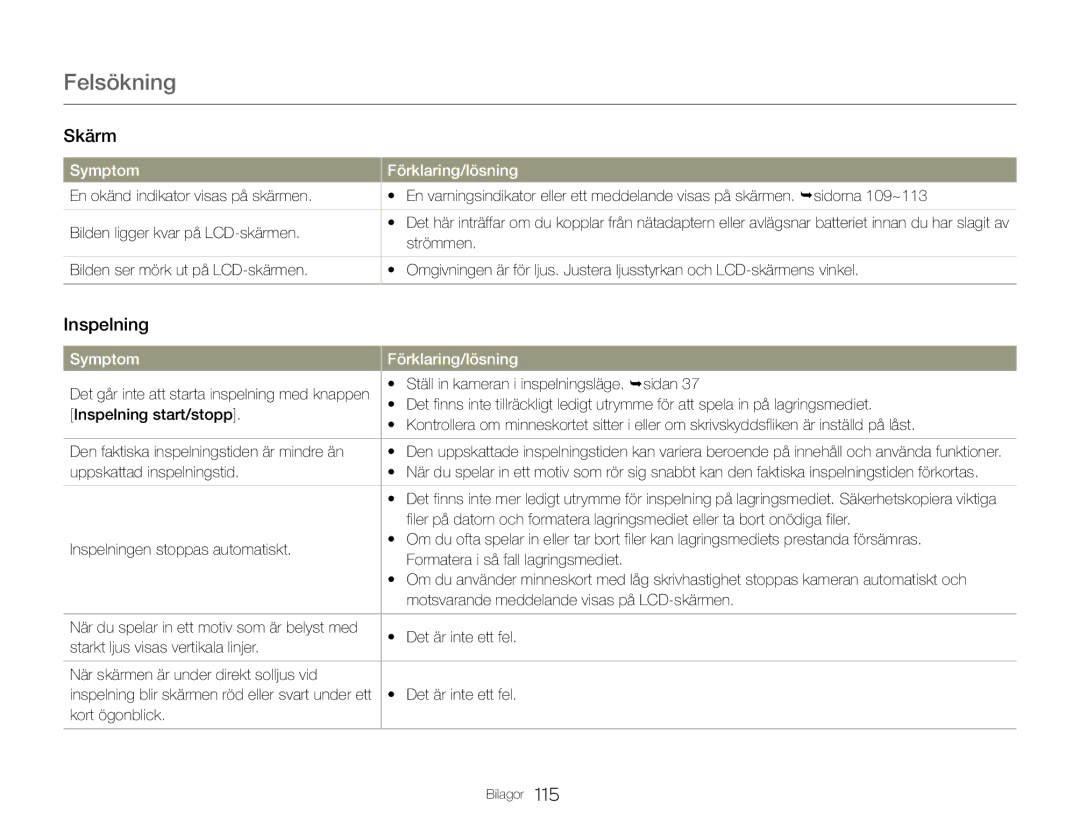 Samsung HMX-QF30WP/EDC Strömmen, Ställ in kameran i inspelningsläge. sidan, Uppskattad inspelningstid, Kort ögonblick 