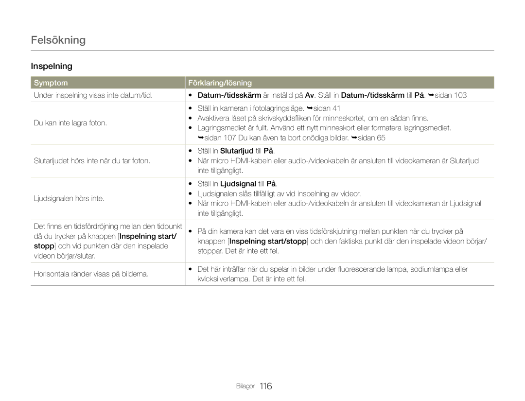 Samsung HMX-QF30BP/EDC manual Inte tillgängligt, Ställ in Ljudsignal till På, Då du trycker på knappen Inspelning start 