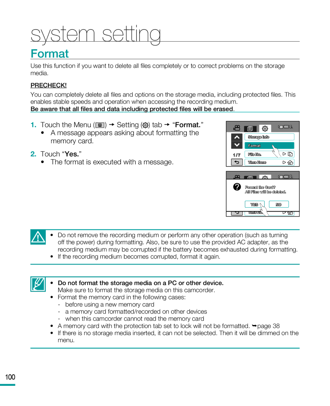 Samsung HMX-R10 user manual Format, 100 