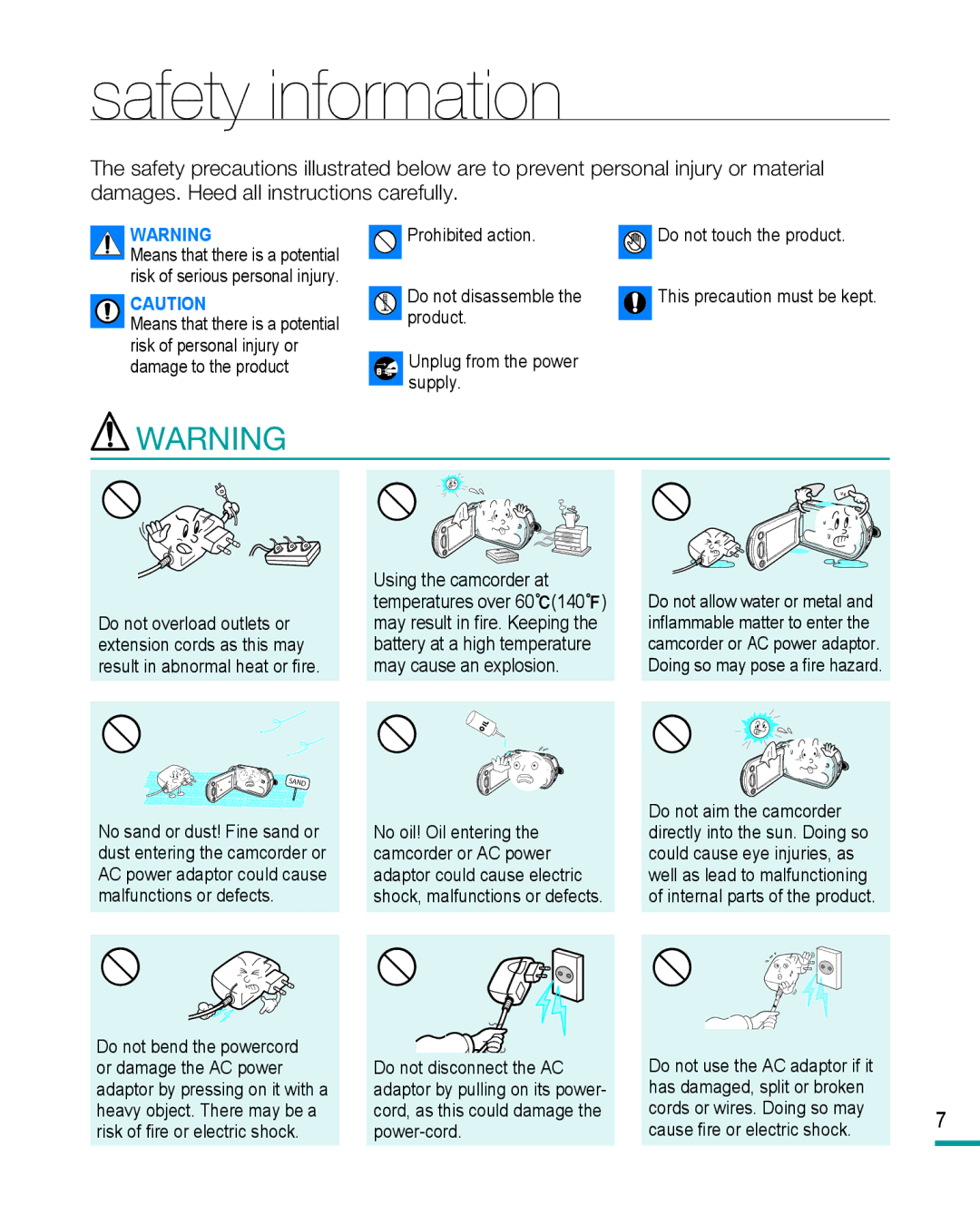 Samsung HMX-R10 user manual Safety information, Product Unplug from the power Supply 