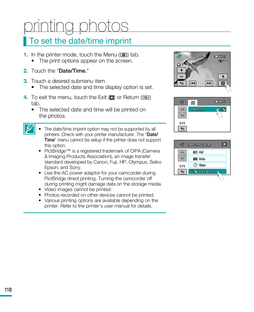 Samsung HMX-R10 user manual To set the date/time imprint 