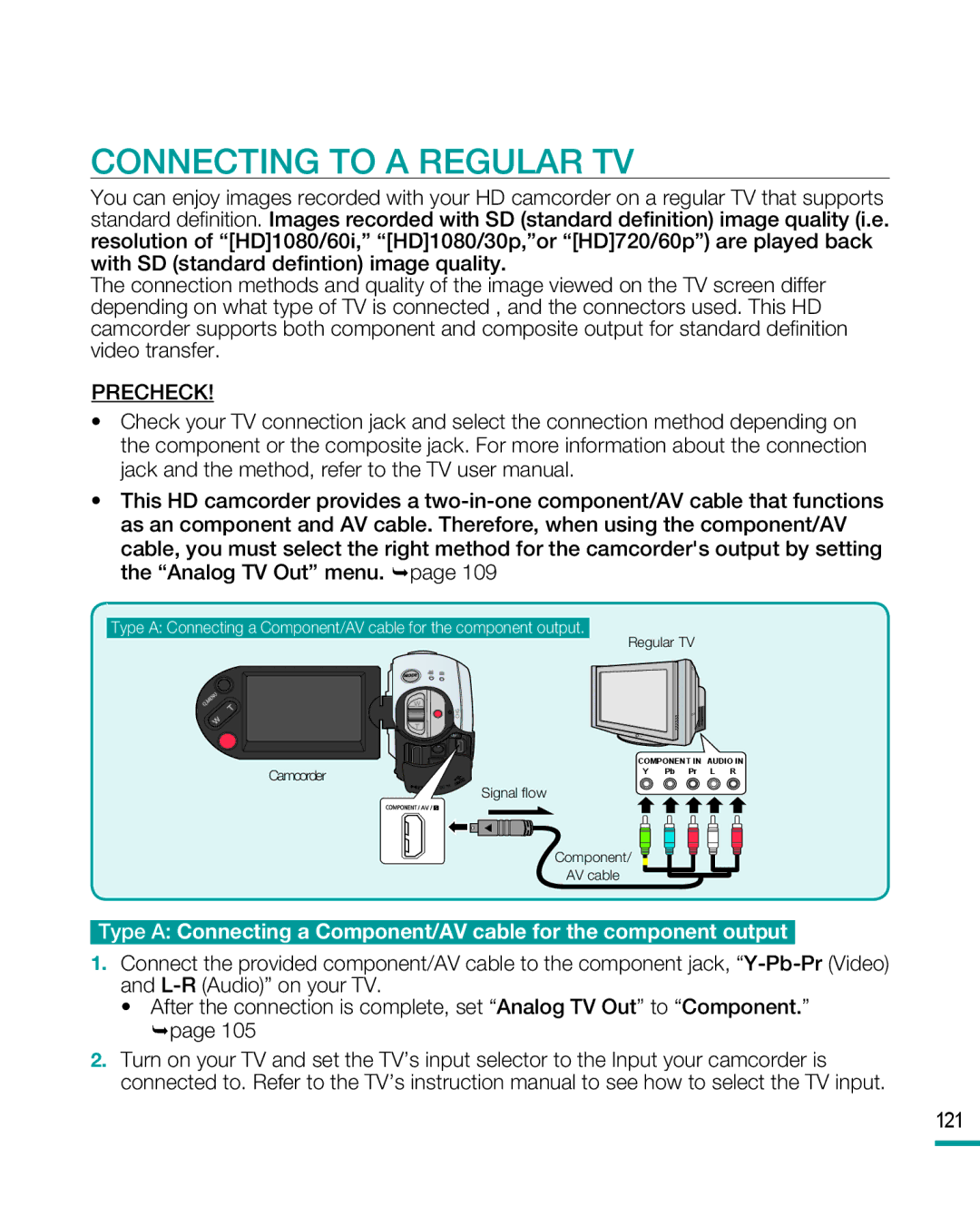 Samsung HMX-R10 user manual Connecting to a Regular TV, Precheck 