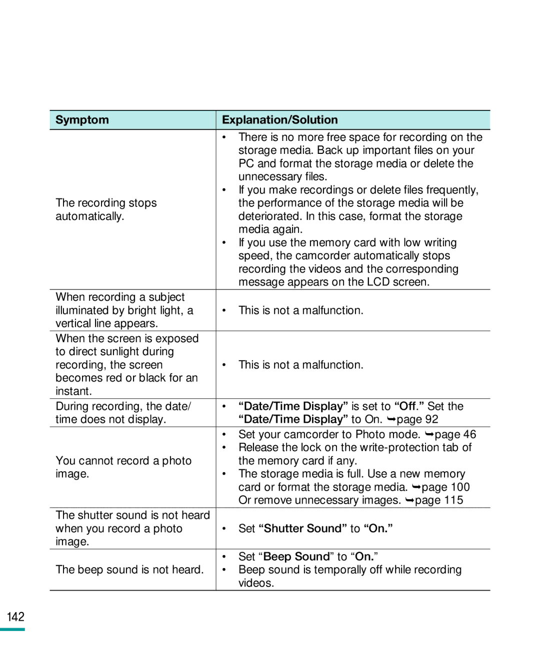 Samsung HMX-R10 user manual There is no more free space for recording on, Storage media. Back up important files on your 