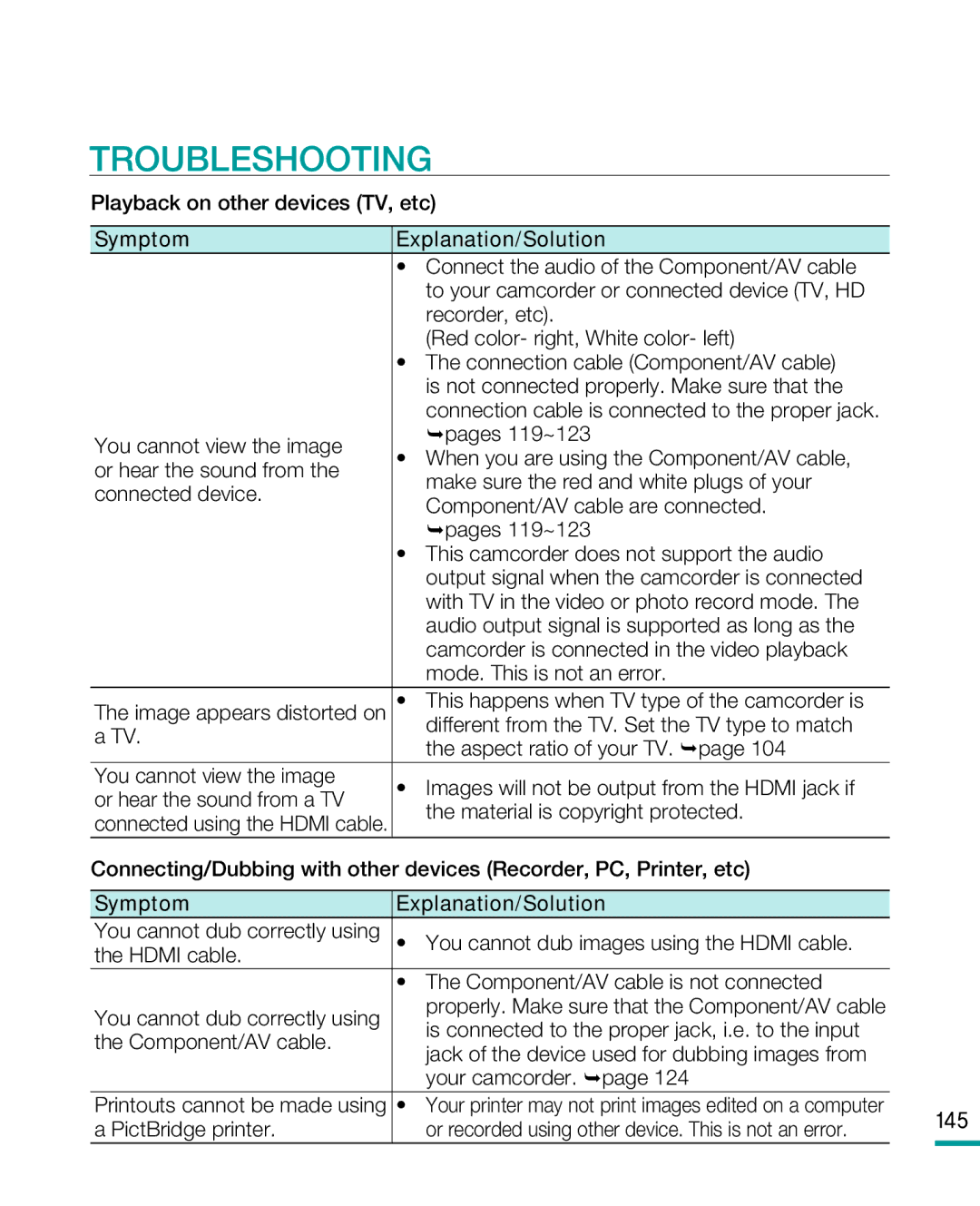 Samsung HMX-R10 user manual Playback on other devices TV, etc, Connect the audio of the Component/AV cable, Recorder, etc 