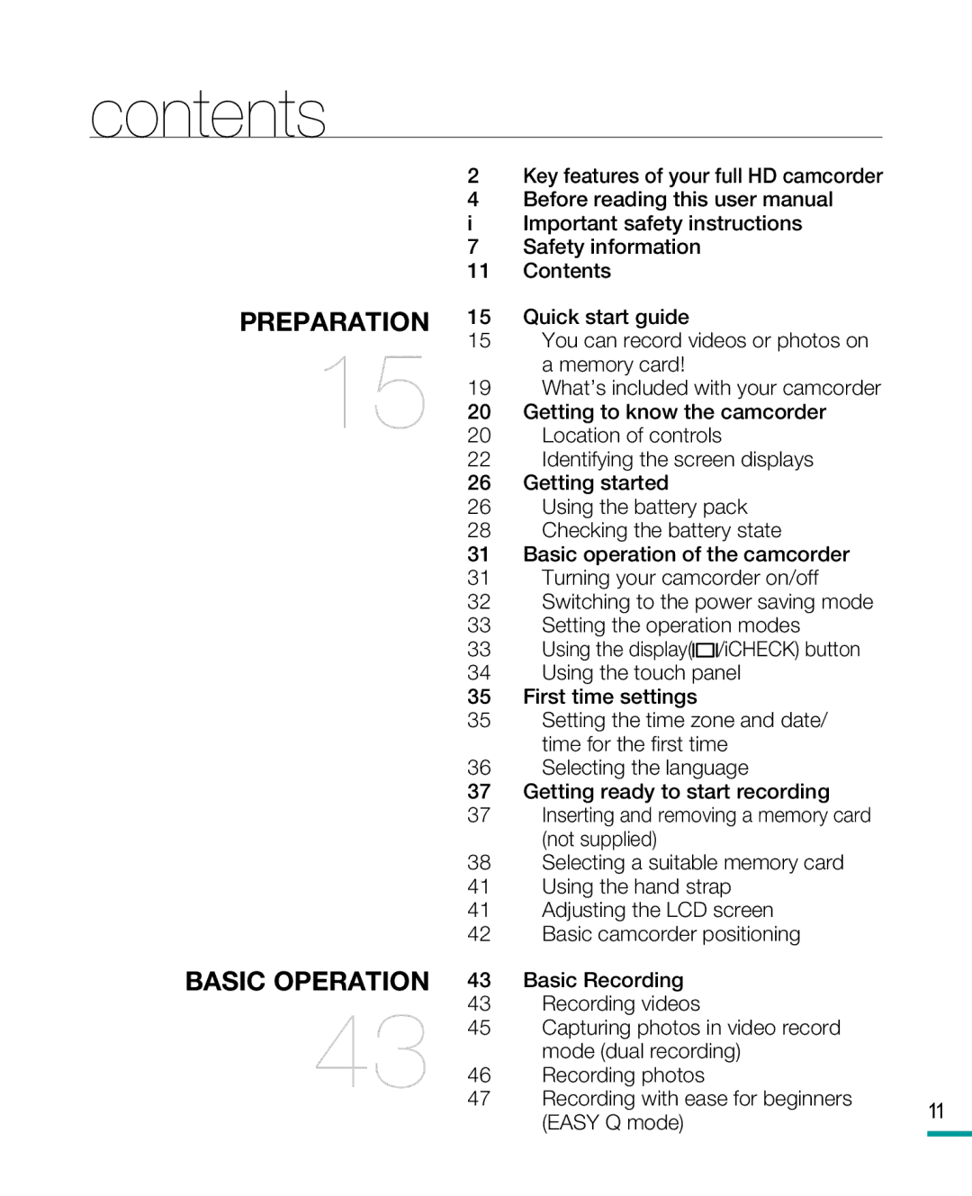 Samsung HMX-R10 user manual Contents 