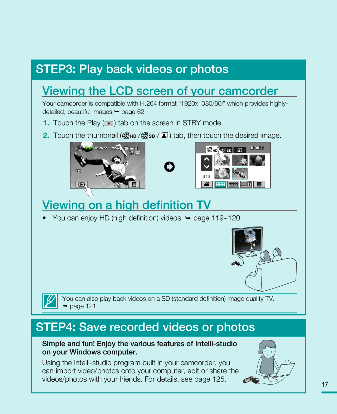 Samsung HMX-R10 user manual Viewing the LCD screen of your camcorder, Viewing on a high definition TV 