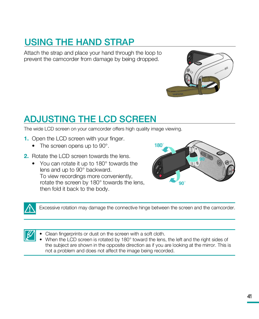 Samsung HMX-R10 user manual Using the Hand Strap, Adjusting the LCD Screen 