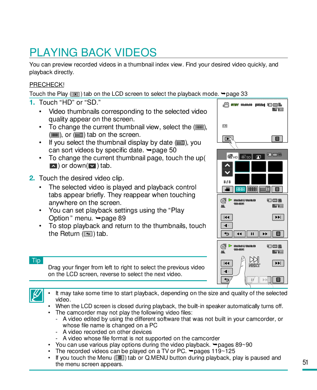 Samsung HMX-R10 user manual Playing Back Videos 