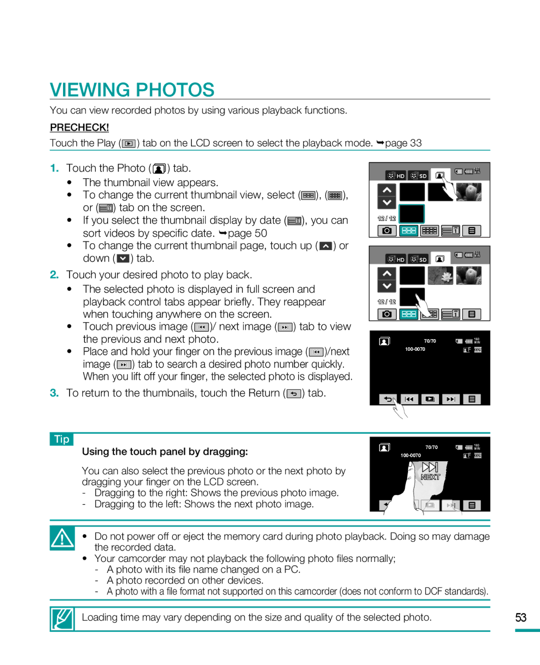 Samsung HMX-R10 user manual Viewing Photos 