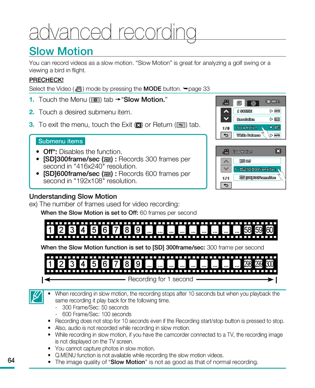 Samsung HMX-R10 user manual Slow Motion, 3 4 5 6 7 8 9 ... ... ... ... ... ... ... ... .. 299 