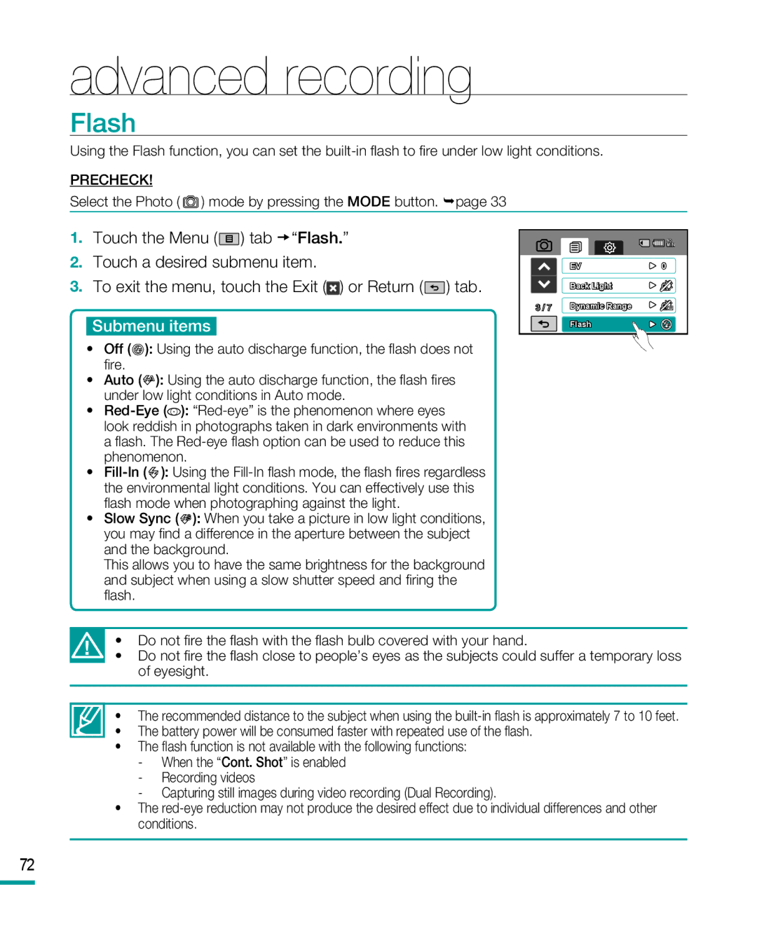 Samsung HMX-R10 user manual Flash 