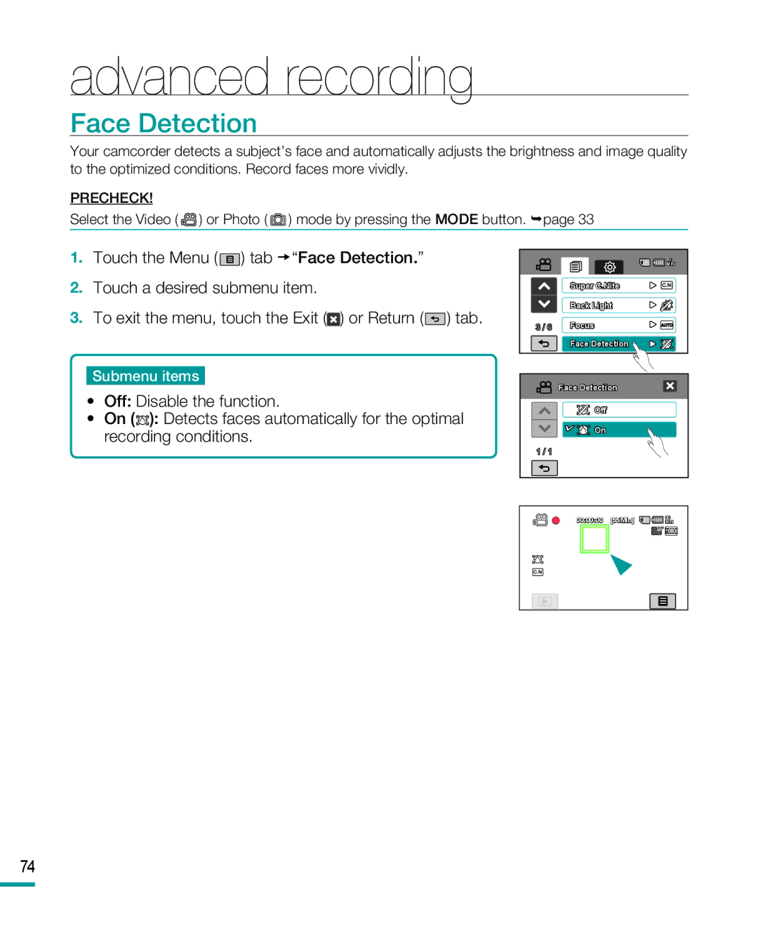 Samsung HMX-R10 user manual Face Detection 