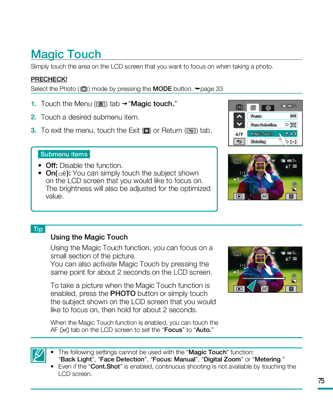 Samsung HMX-R10 user manual Magic Touch 