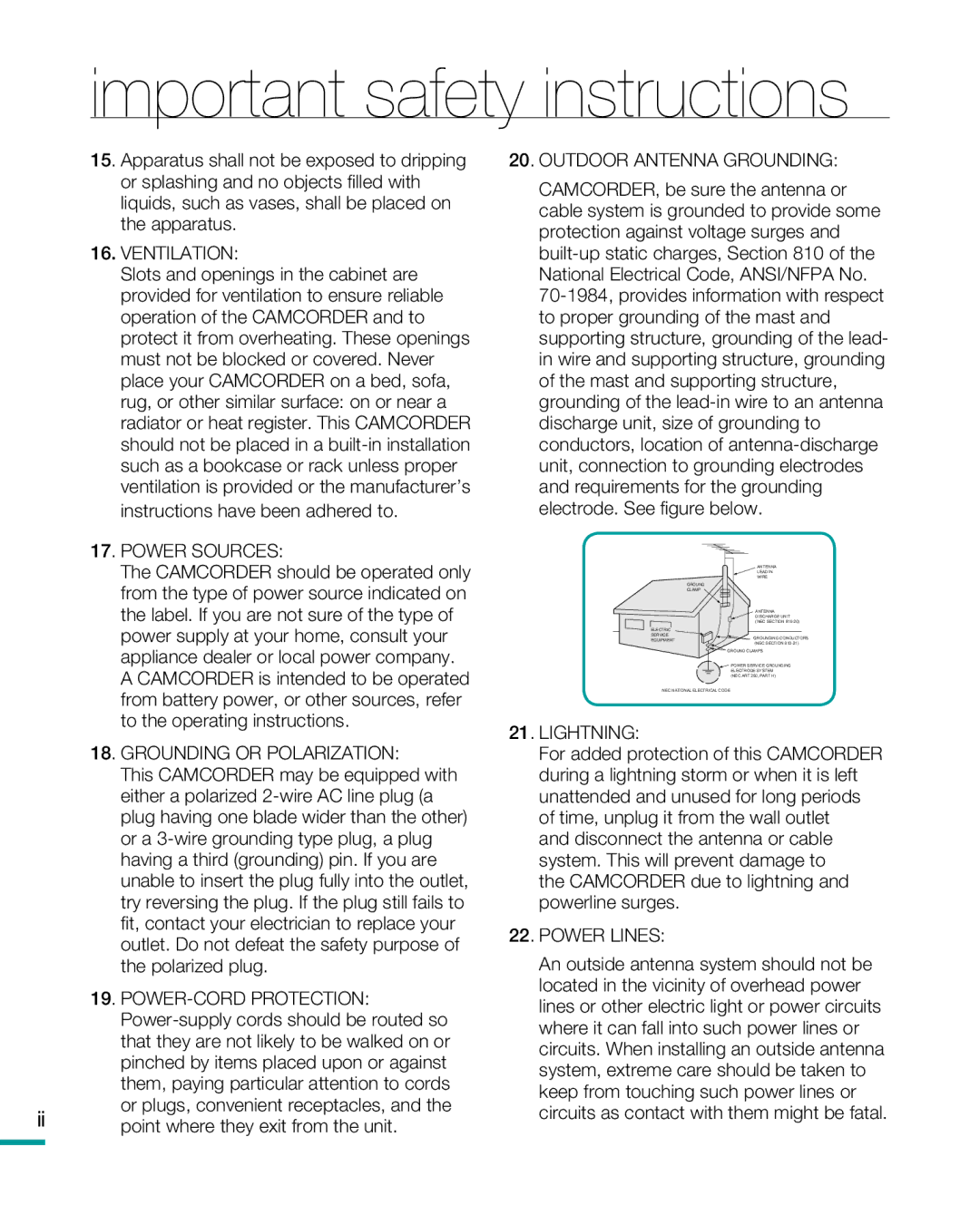 Samsung HMX-R10 user manual Ventilation 