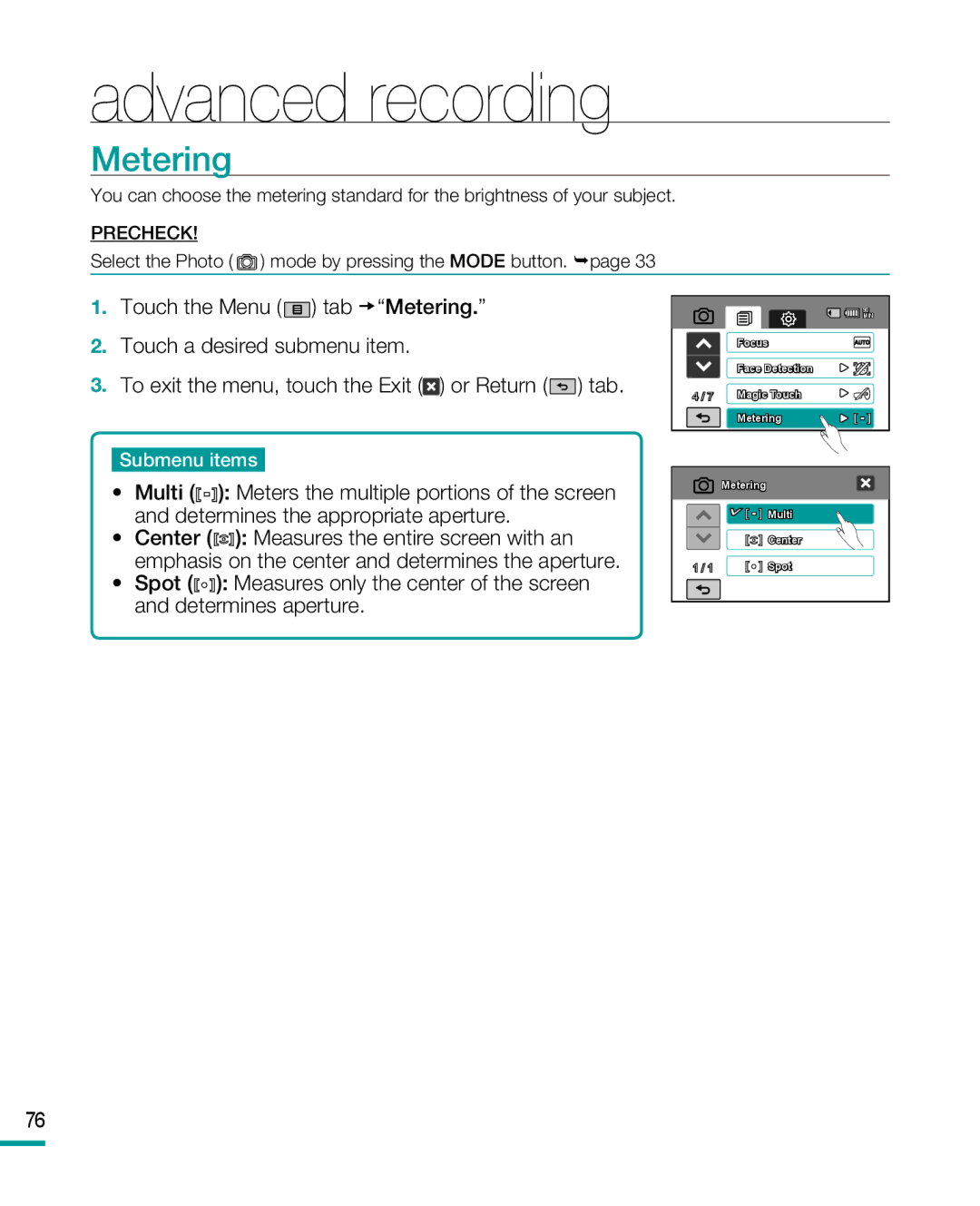 Samsung HMX-R10 user manual Metering 