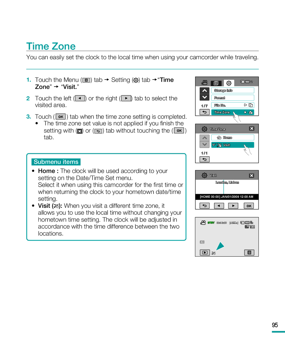 Samsung HMX-R10 user manual Time Zone 