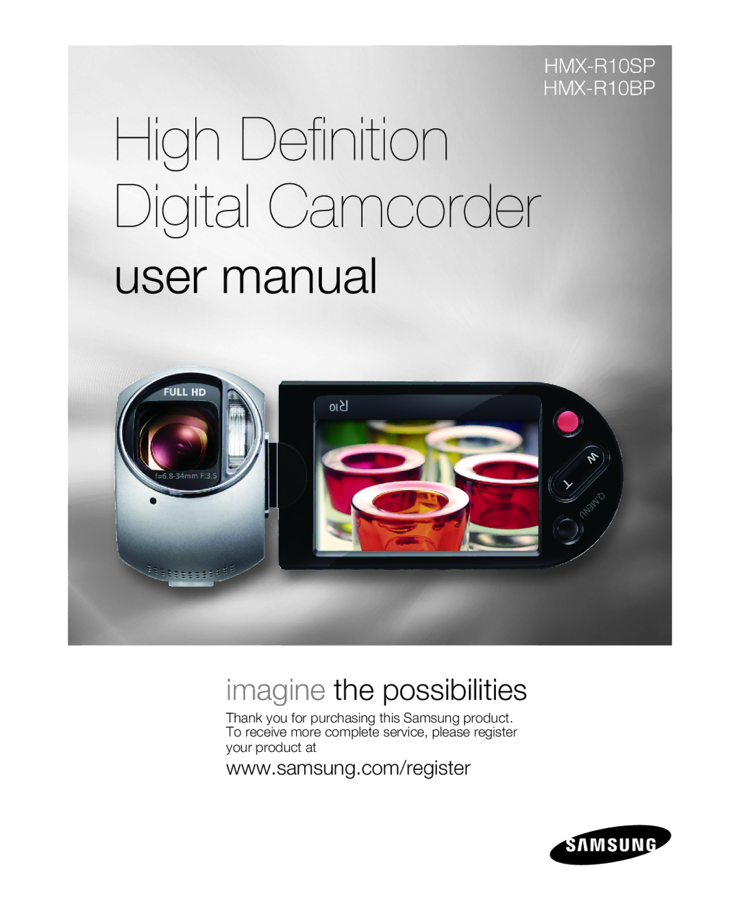 Samsung HMX-R10SP, HMX-R10BP user manual High Defi nition Digital Camcorder 