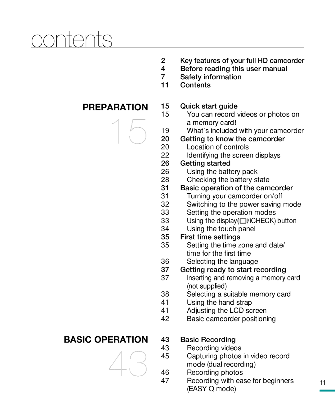 Samsung HMX-R10SP, HMX-R10BP user manual Contents 