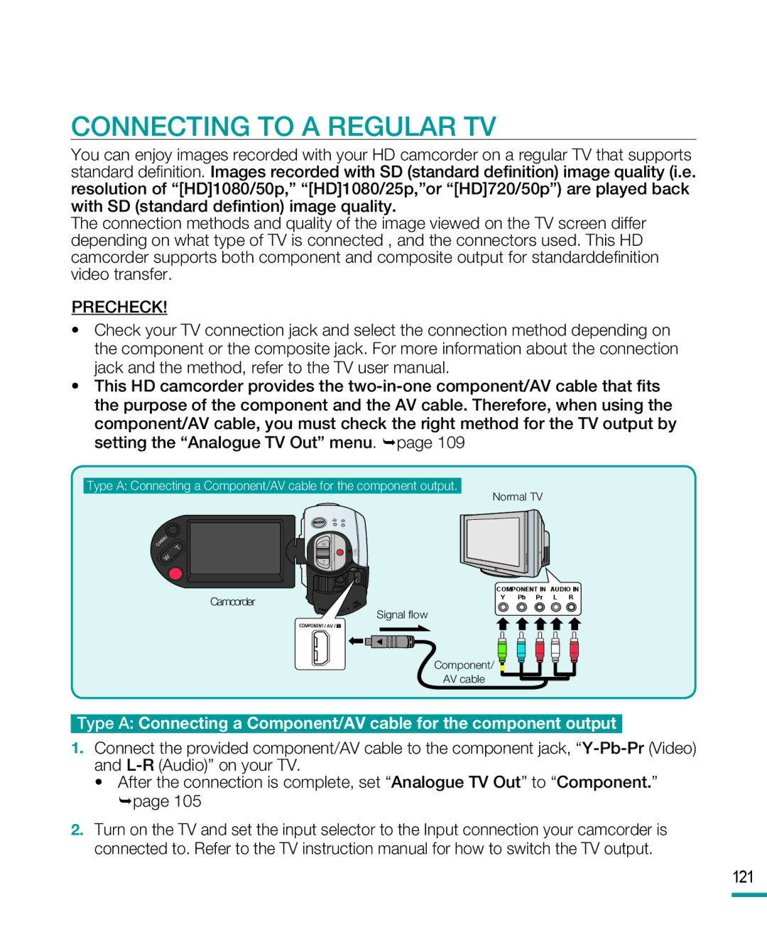 Samsung HMX-R10SP, HMX-R10BP user manual Connecting to a Regular TV, Precheck 