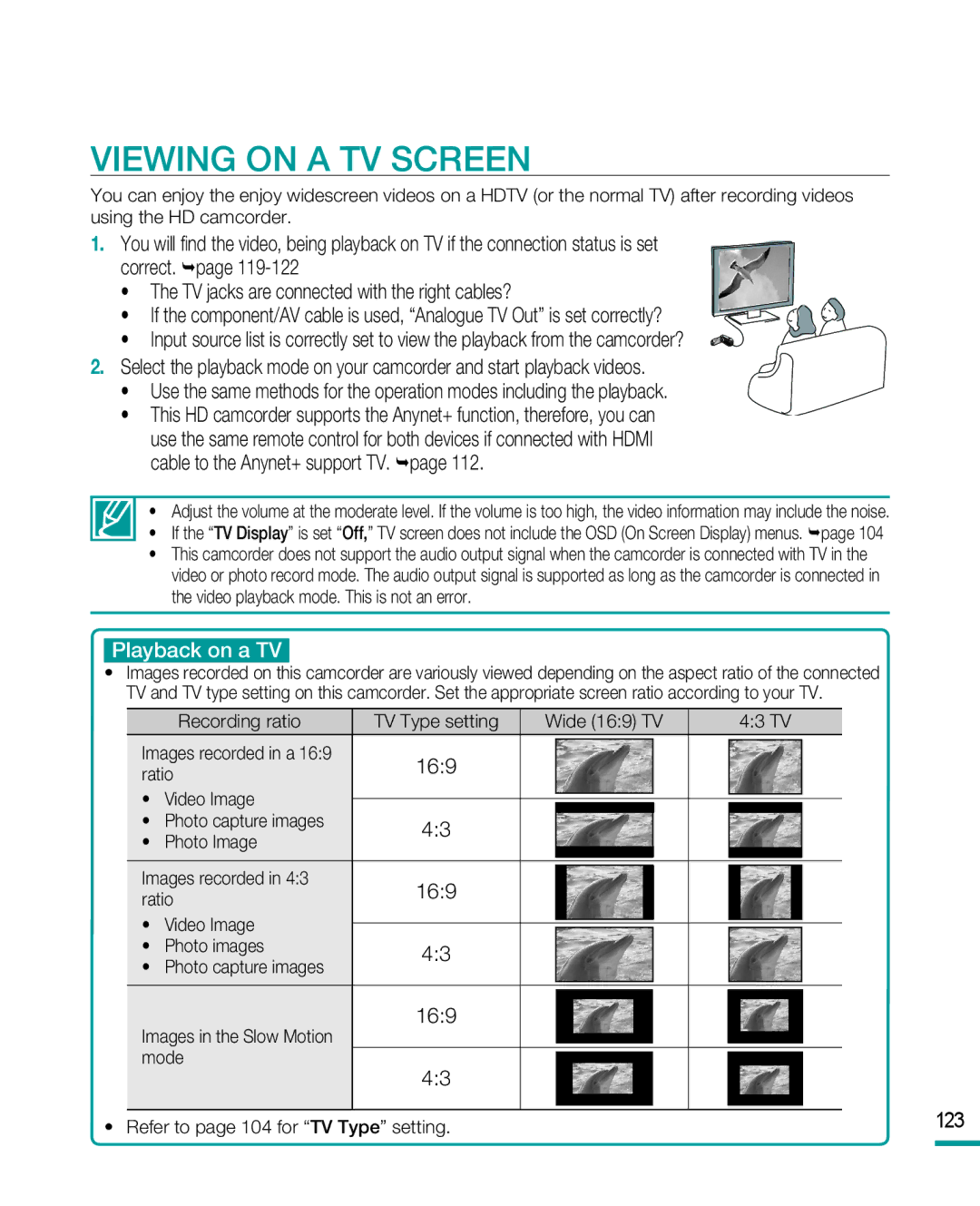 Samsung HMX-R10SP, HMX-R10BP user manual Viewing on a TV Screen, 169, 123 