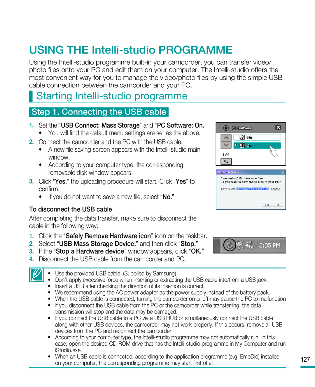 Samsung HMX-R10SP, HMX-R10BP user manual Using the Intelli-studio Programme, Starting Intelli-studio programme 